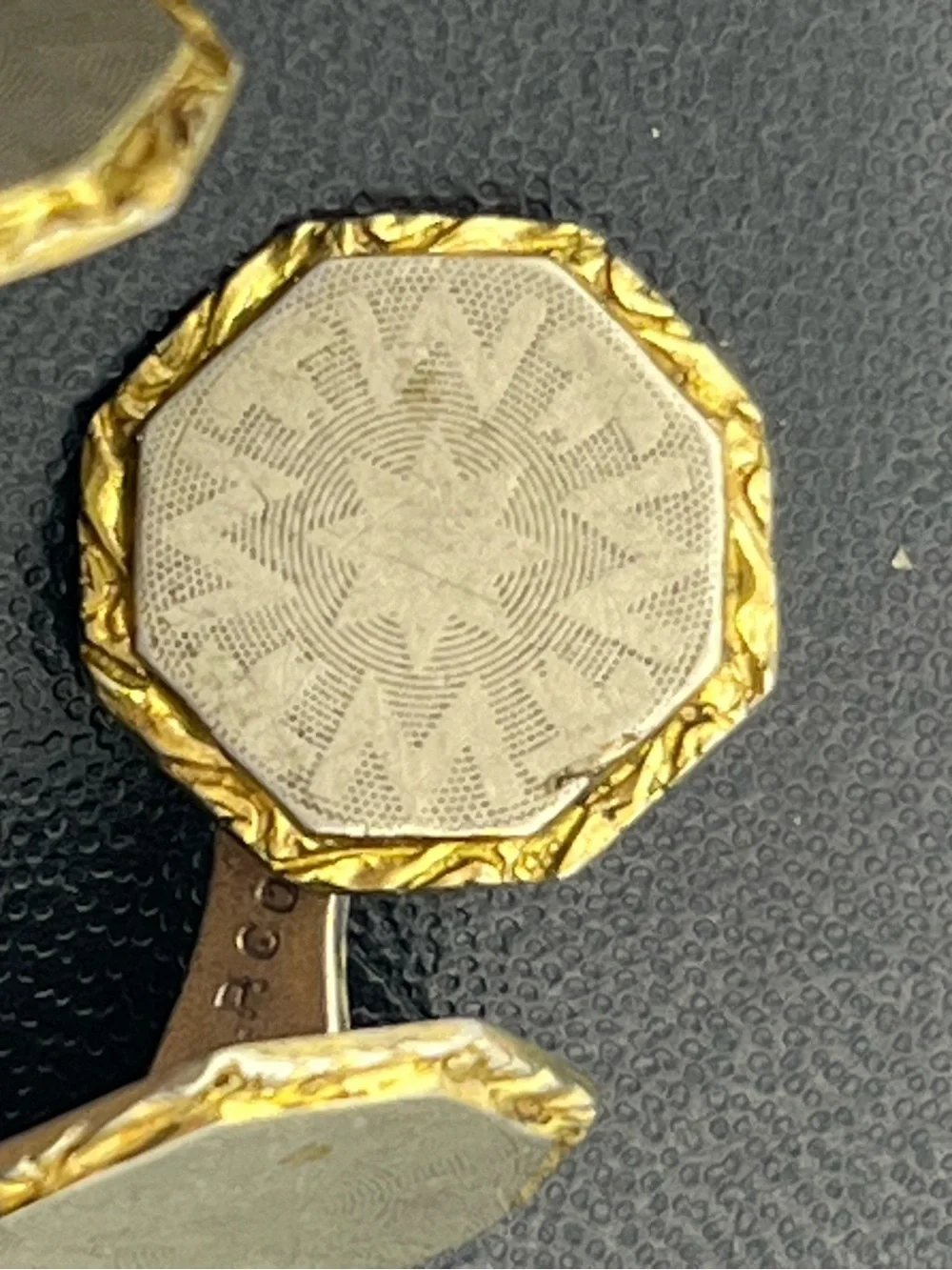 C.L.P. Co Art Deco two tone gold & silver tone engraved design cufflinks vintage